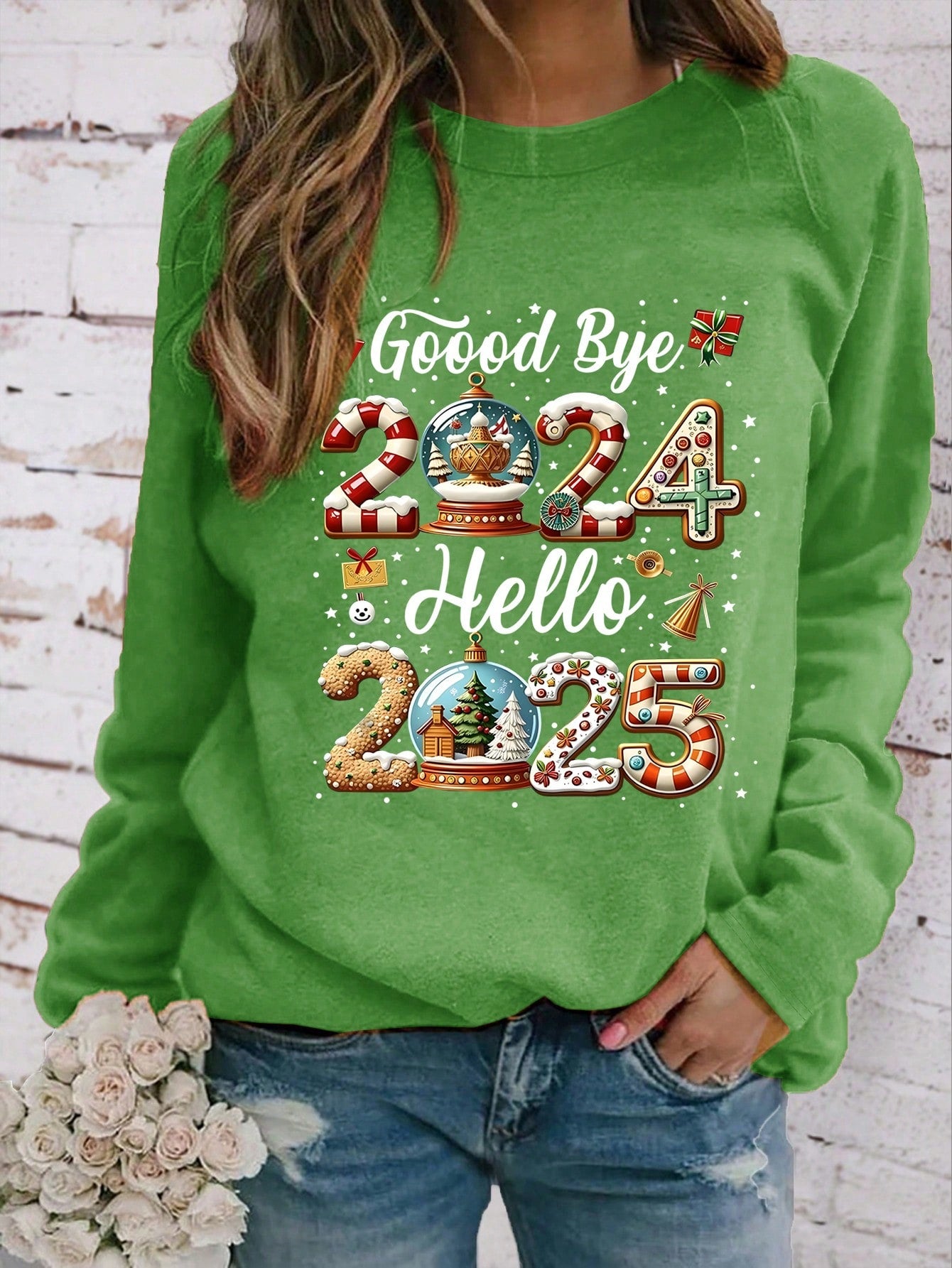 Women's Round Neck Long Sleeve Cat Print Casual T-Shirt For New Year Clothes Graphic Tees Women Tops For Spring Outfit