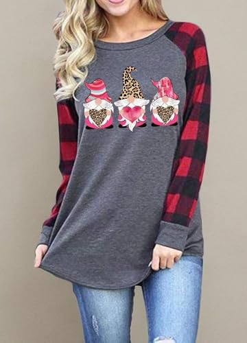 Womens Love Heart Raglans T-Shirts Casual Long Sleeve Valentine's Day Graphic Tees Tops