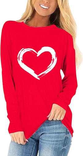 Womens Love Heart Raglans T-Shirts Casual Long Sleeve Valentine's Day Graphic Tees Tops