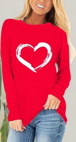 Womens Love Heart Raglans T-Shirts Casual Long Sleeve Valentine's Day Graphic Tees Tops