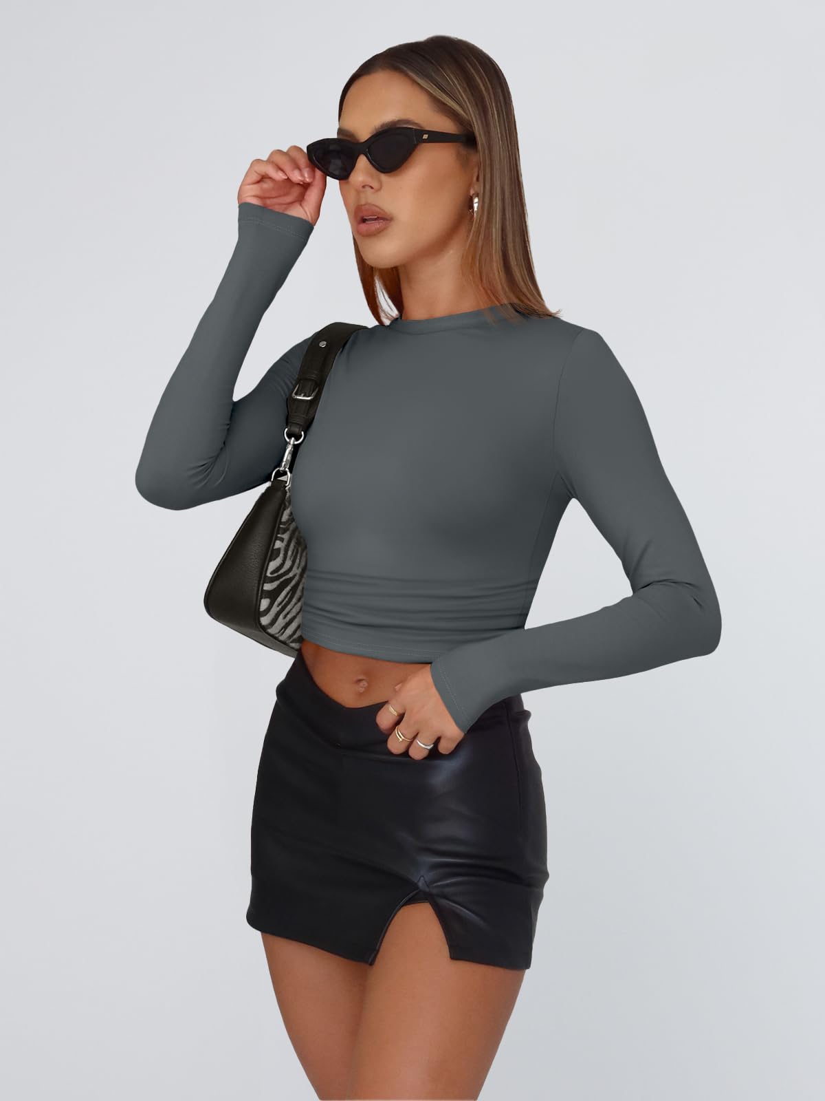 Trendy Queen Womens Long Sleeve Shirts Basic Crop Tops Tight Slim Fit Cute Teen Girls Fall Winter Y2k Clothes
