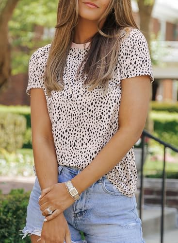 Womens Casual Polka Dot Tops Crewneck Short Sleeve T Shirts Fashion 2024 Spring Summer Loose Fit Shirts