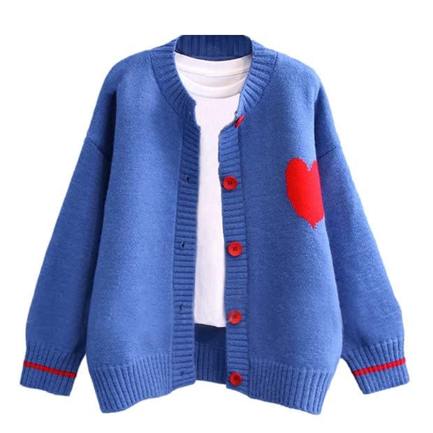FindThy Women's Cute Cardigan Sweater Kawaii Love Heart Print Y2K Button Knitted Outerwear