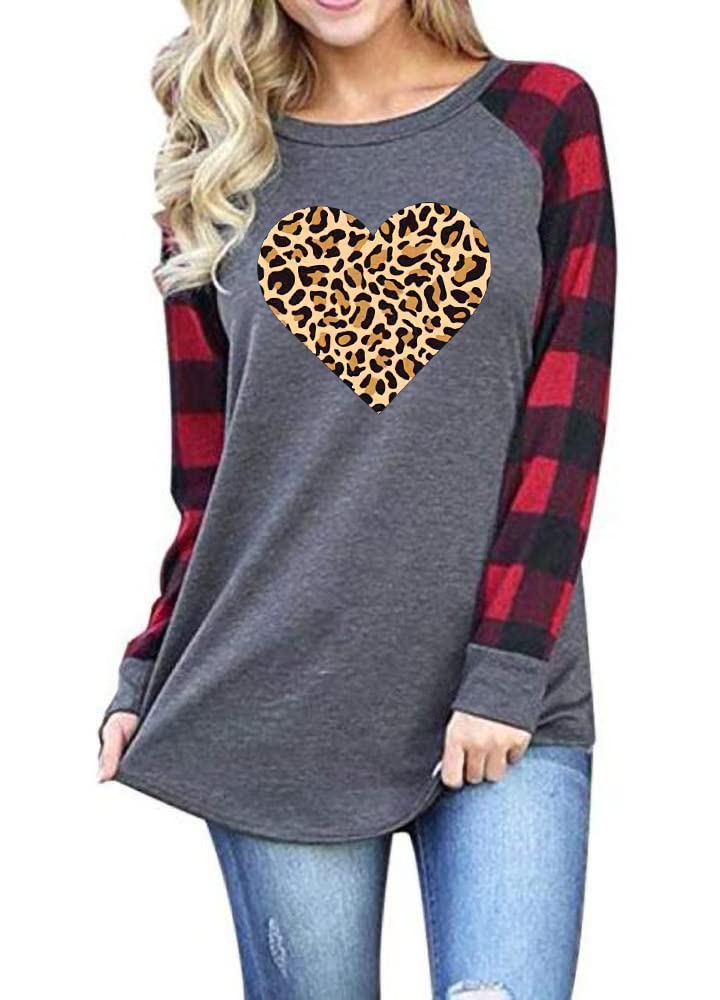 Womens Love Heart Raglans T-Shirts Casual Long Sleeve Valentine's Day Graphic Tees Tops