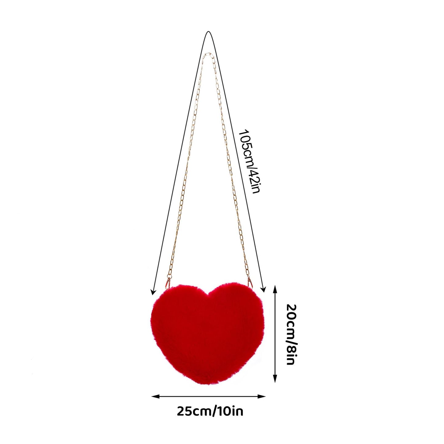 Heart Shaped Faux Fur Purse Fluffy Crossbody Bag Chain Shoulder Bag Cute Clutch Halloween Valentine Women Girls