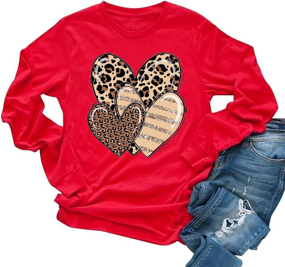 Womens Love Heart Raglans T-Shirts Casual Long Sleeve Valentine's Day Graphic Tees Tops