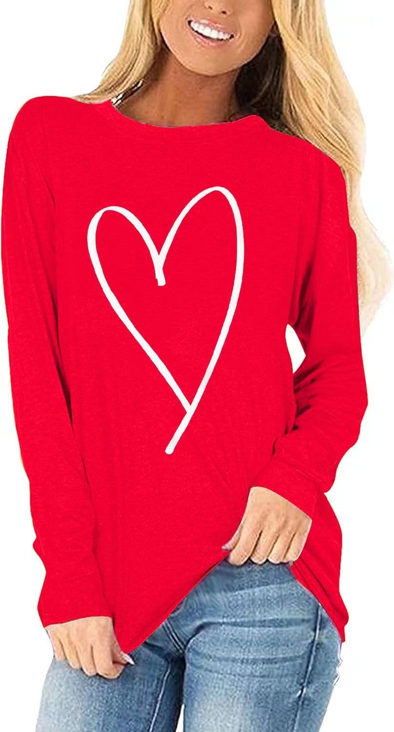 Womens Love Heart Raglans T-Shirts Casual Long Sleeve Valentine's Day Graphic Tees Tops
