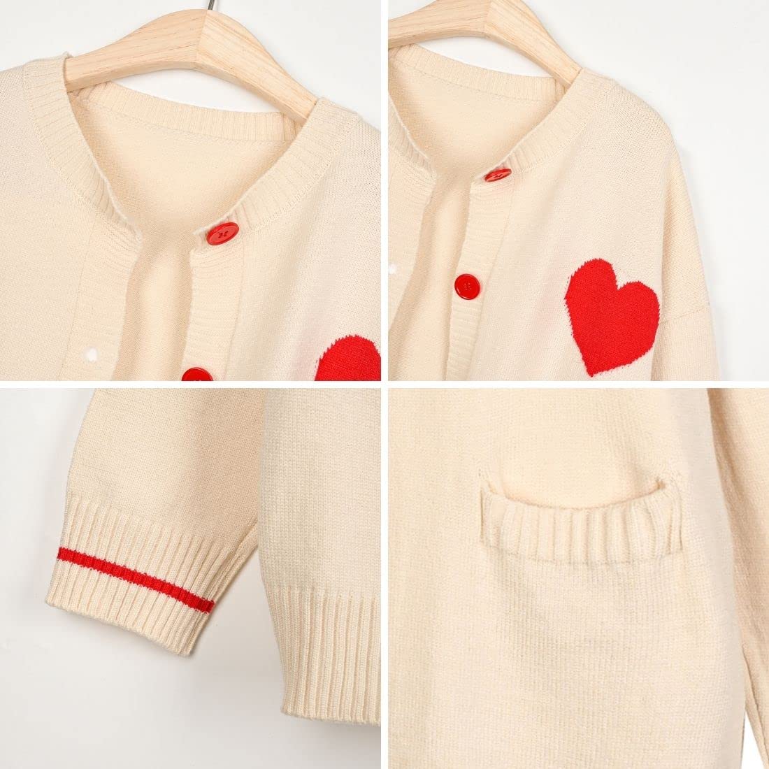 FindThy Women's Cute Cardigan Sweater Kawaii Love Heart Print Y2K Button Knitted Outerwear