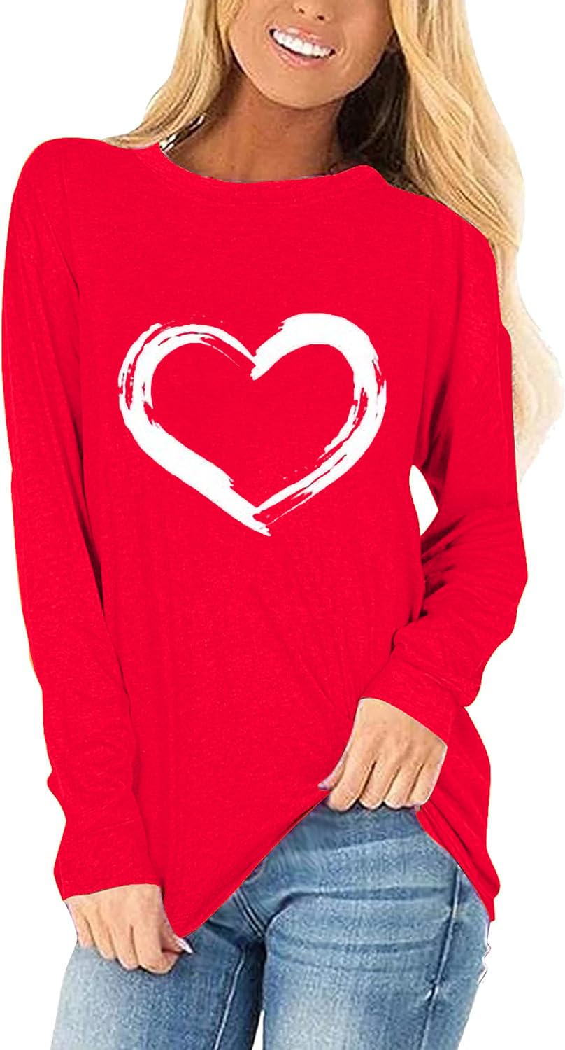 Womens Love Heart Raglans T-Shirts Casual Long Sleeve Valentine's Day Graphic Tees Tops