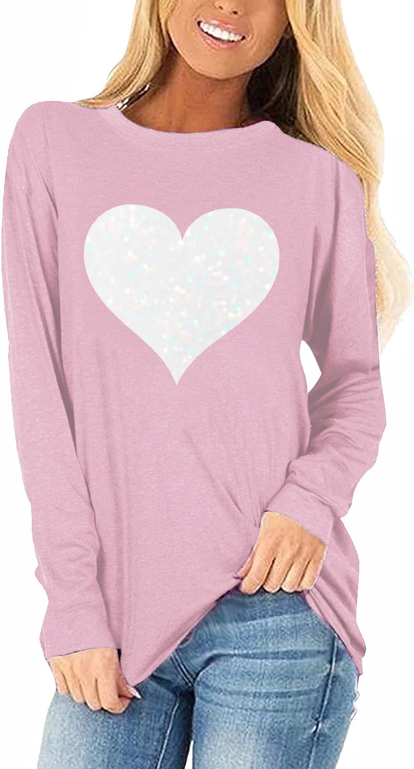 Womens Love Heart Raglans T-Shirts Casual Long Sleeve Valentine's Day Graphic Tees Tops