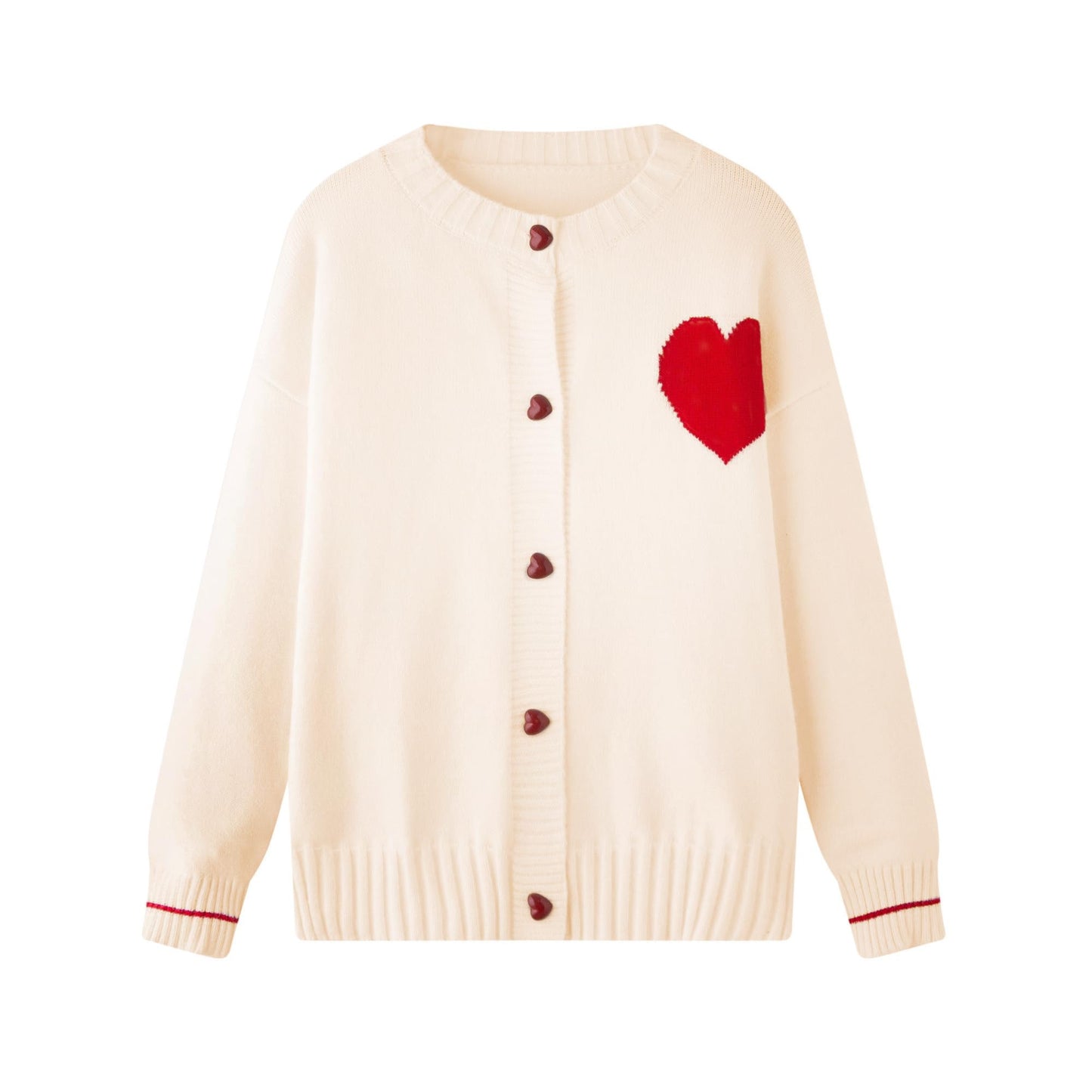 FindThy Women's Cute Cardigan Sweater Kawaii Love Heart Print Y2K Button Knitted Outerwear