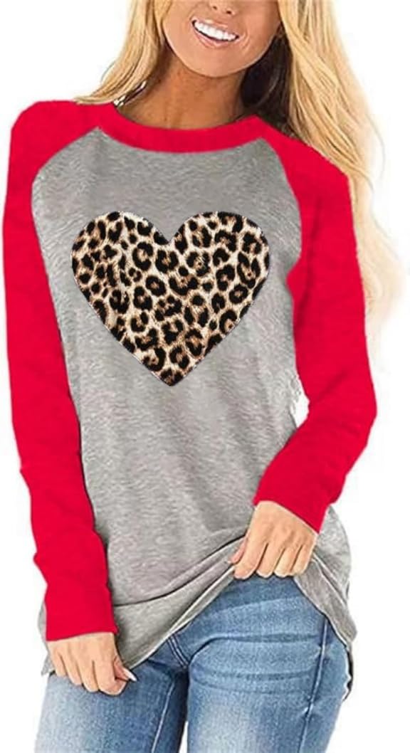 Womens Love Heart Raglans T-Shirts Casual Long Sleeve Valentine's Day Graphic Tees Tops