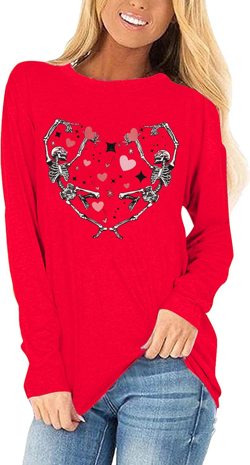 Womens Love Heart Raglans T-Shirts Casual Long Sleeve Valentine's Day Graphic Tees Tops