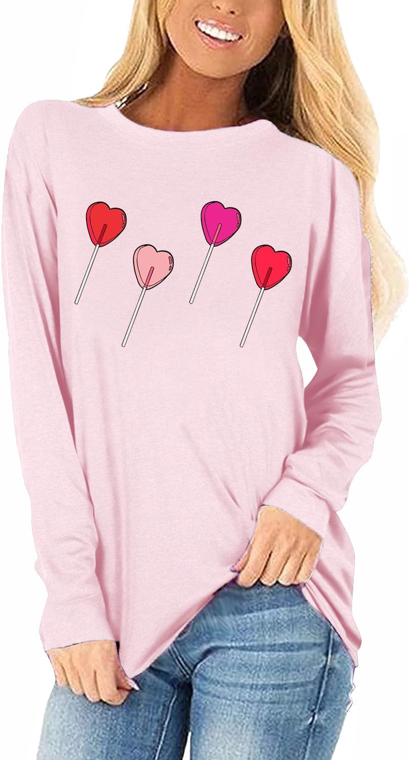 Womens Love Heart Raglans T-Shirts Casual Long Sleeve Valentine's Day Graphic Tees Tops