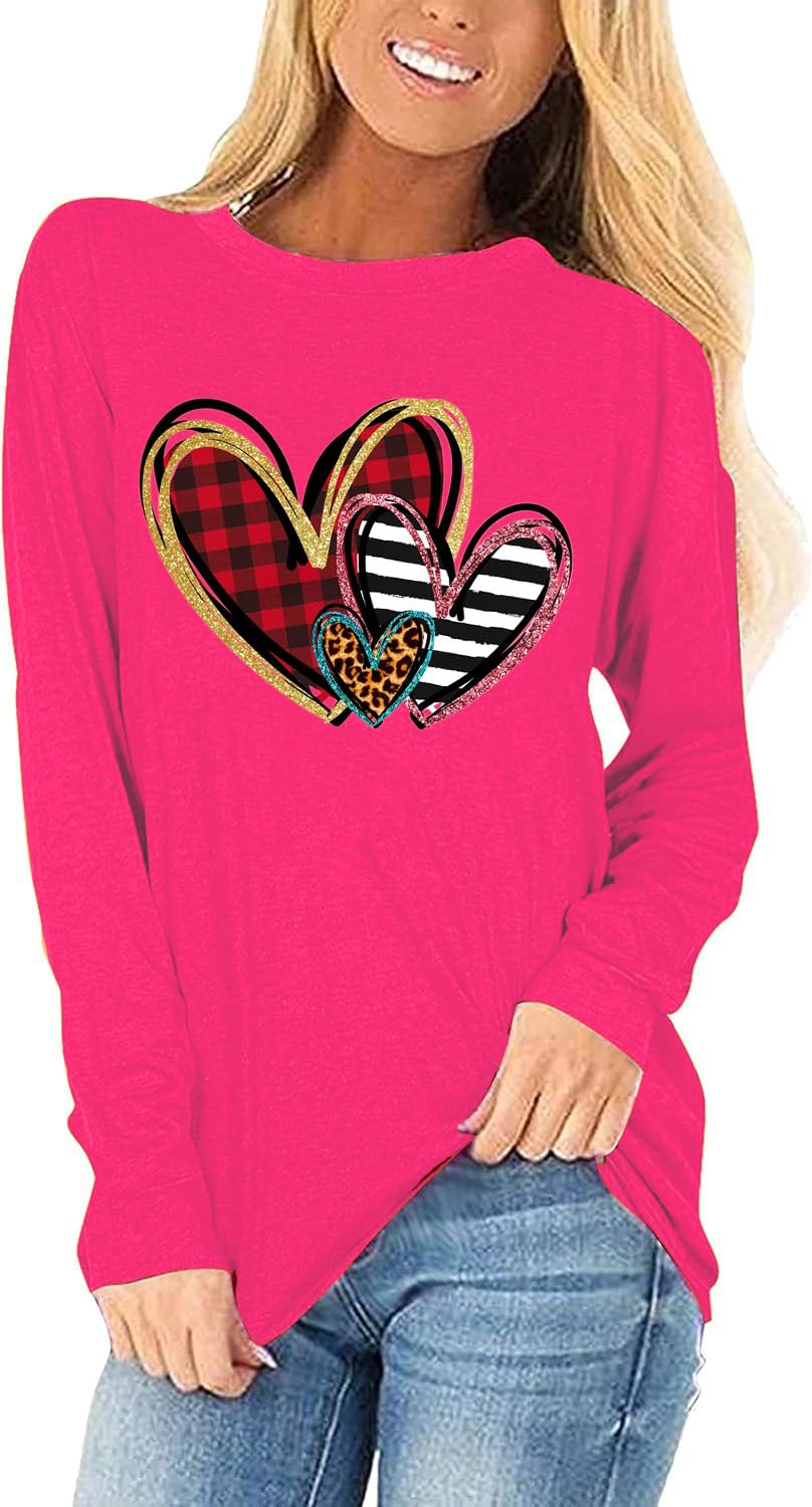 Womens Love Heart Raglans T-Shirts Casual Long Sleeve Valentine's Day Graphic Tees Tops