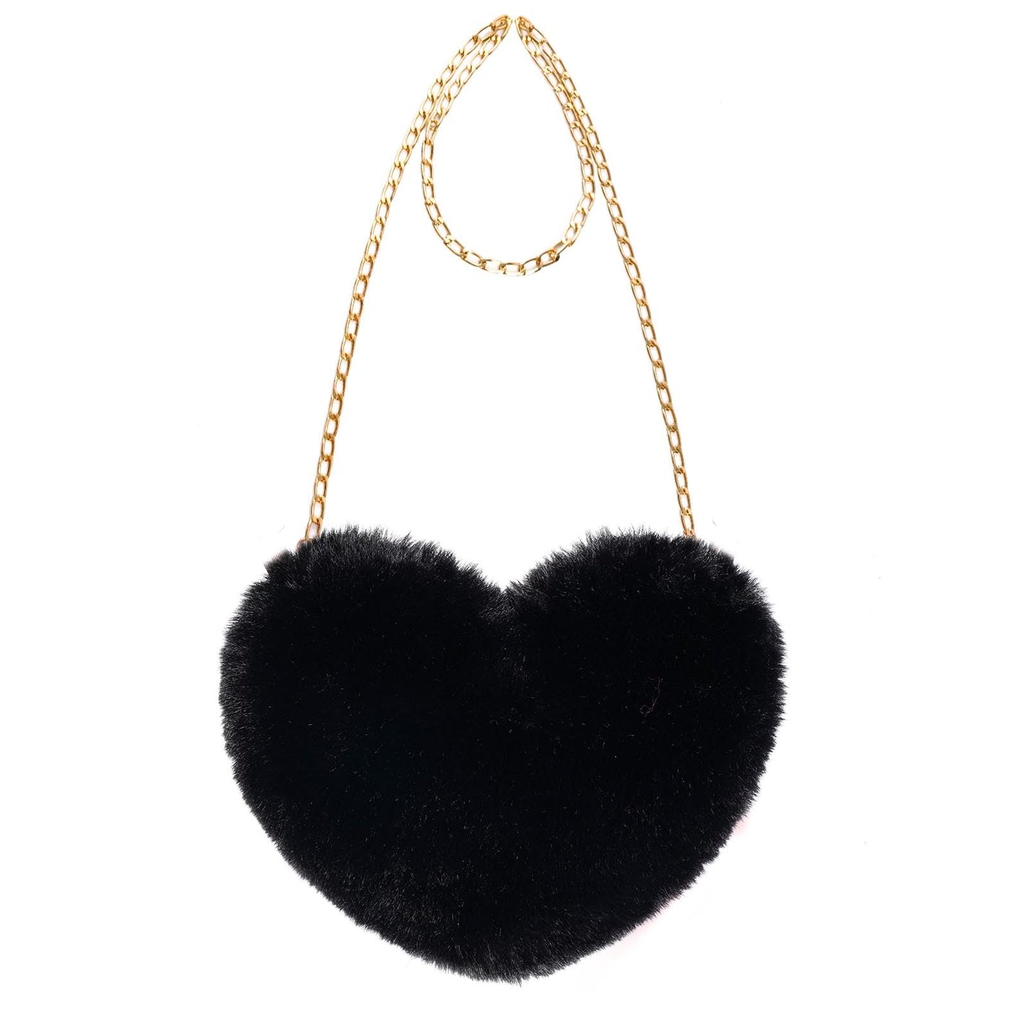 Heart Shaped Faux Fur Purse Fluffy Crossbody Bag Chain Shoulder Bag Cute Clutch Halloween Valentine Women Girls