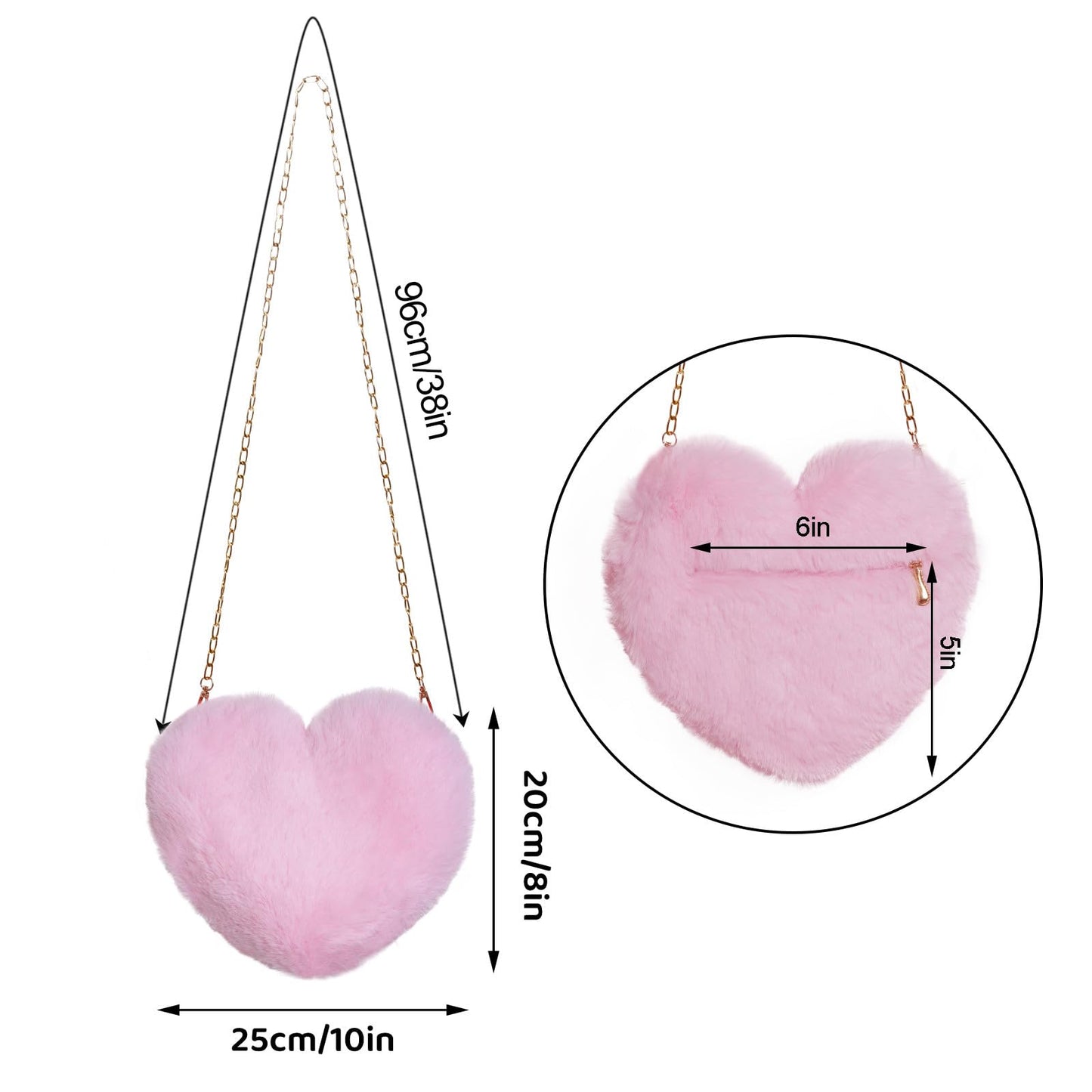 Heart Shaped Faux Fur Purse Fluffy Crossbody Bag Chain Shoulder Bag Cute Clutch Halloween Valentine Women Girls