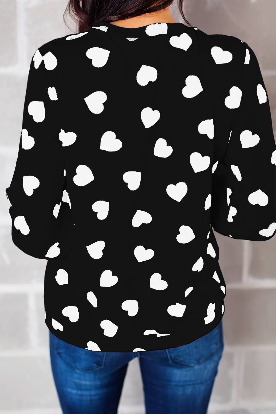 Womens Long Sleeve Heart Prints Blouse Crew Neck Valentines Tshirt Sweatshirt