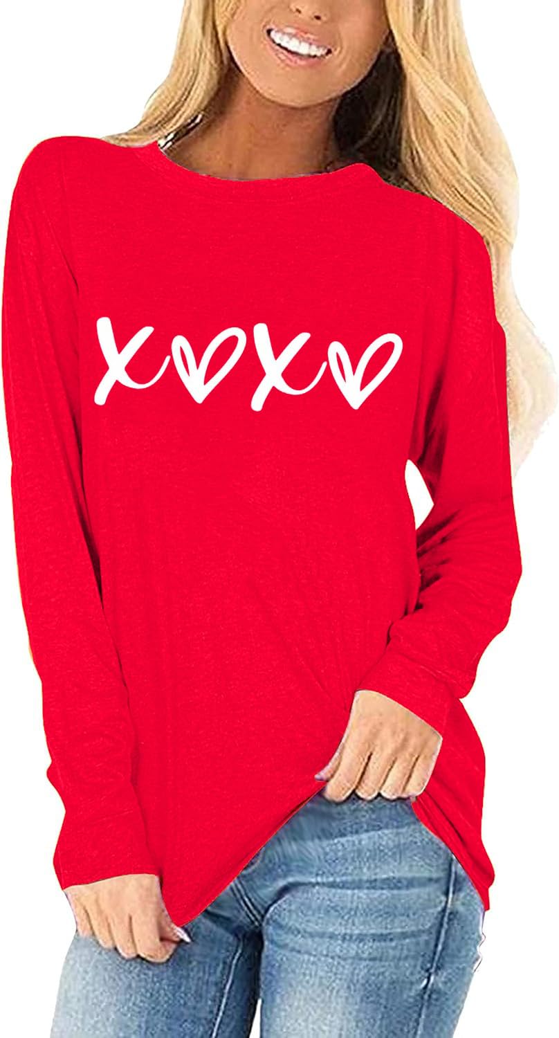 Womens Love Heart Raglans T-Shirts Casual Long Sleeve Valentine's Day Graphic Tees Tops