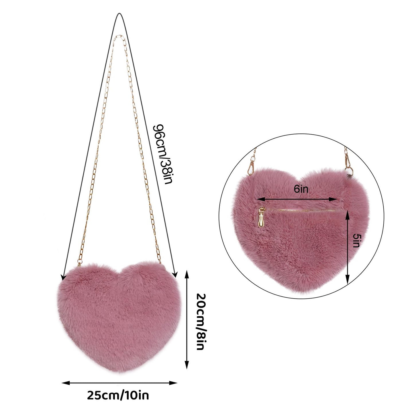 Heart Shaped Faux Fur Purse Fluffy Crossbody Bag Chain Shoulder Bag Cute Clutch Halloween Valentine Women Girls