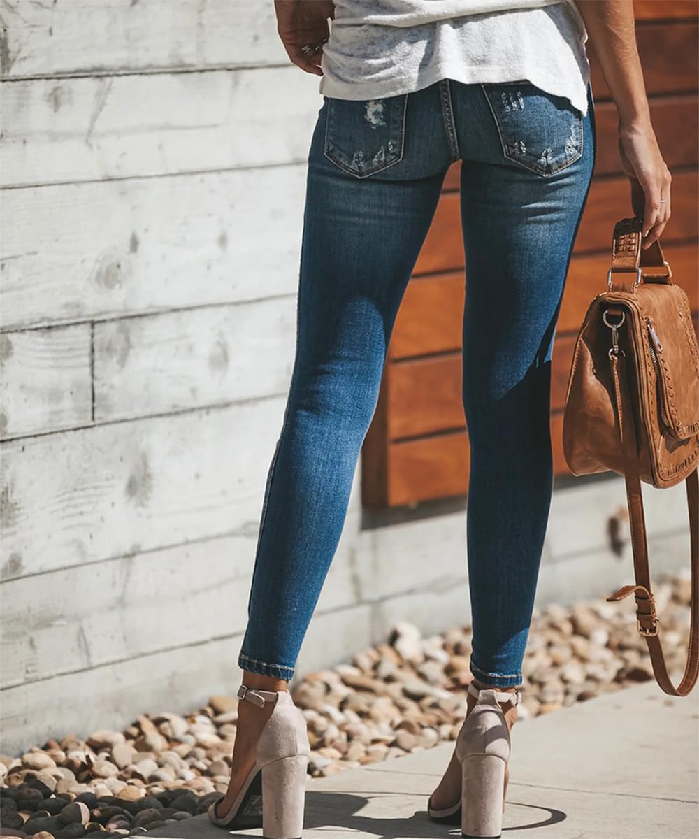 Women's Ripped Skinny Jeans Distressed Stretchy Denim Pants