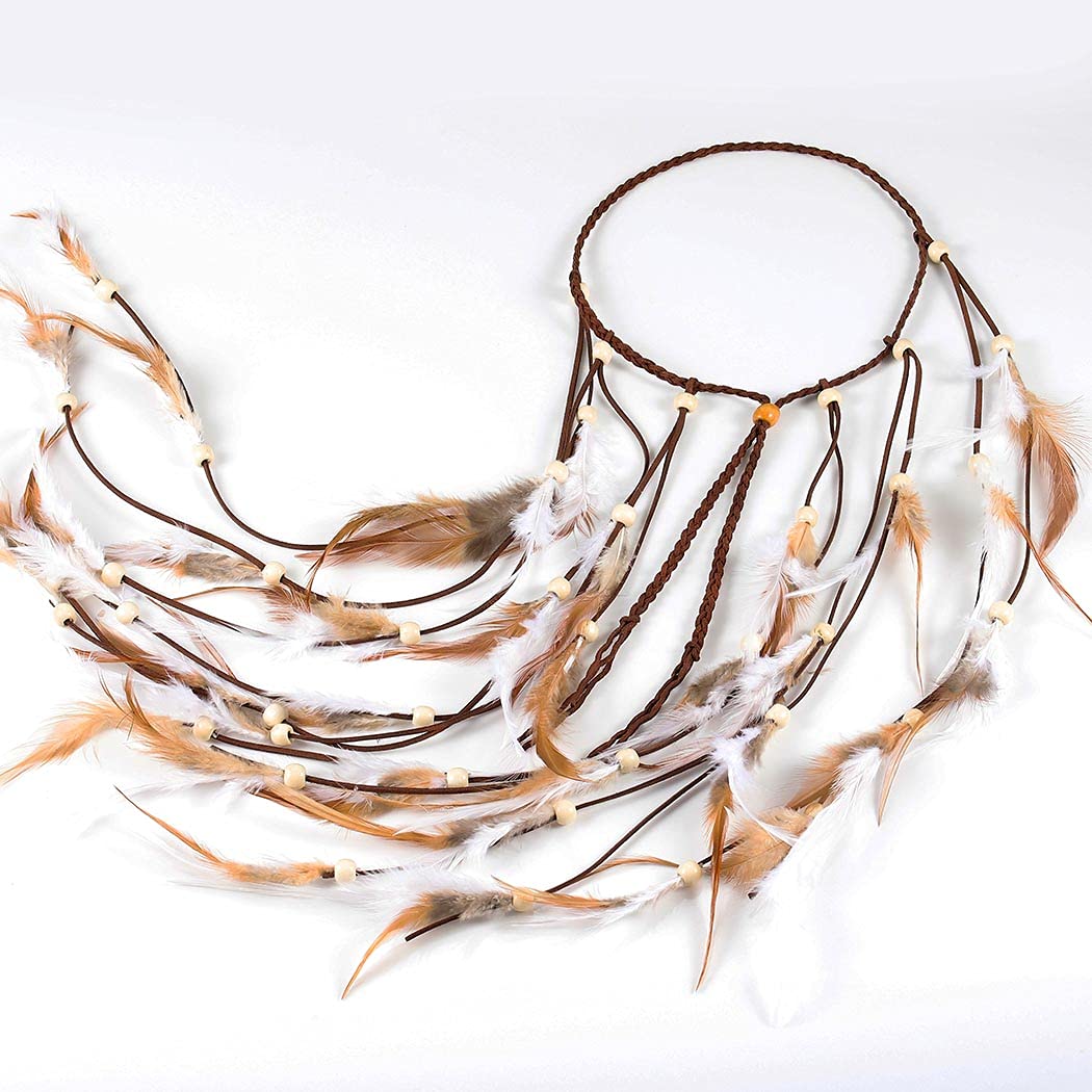 Bohemian Feather Hairband Feather Tassel Rope