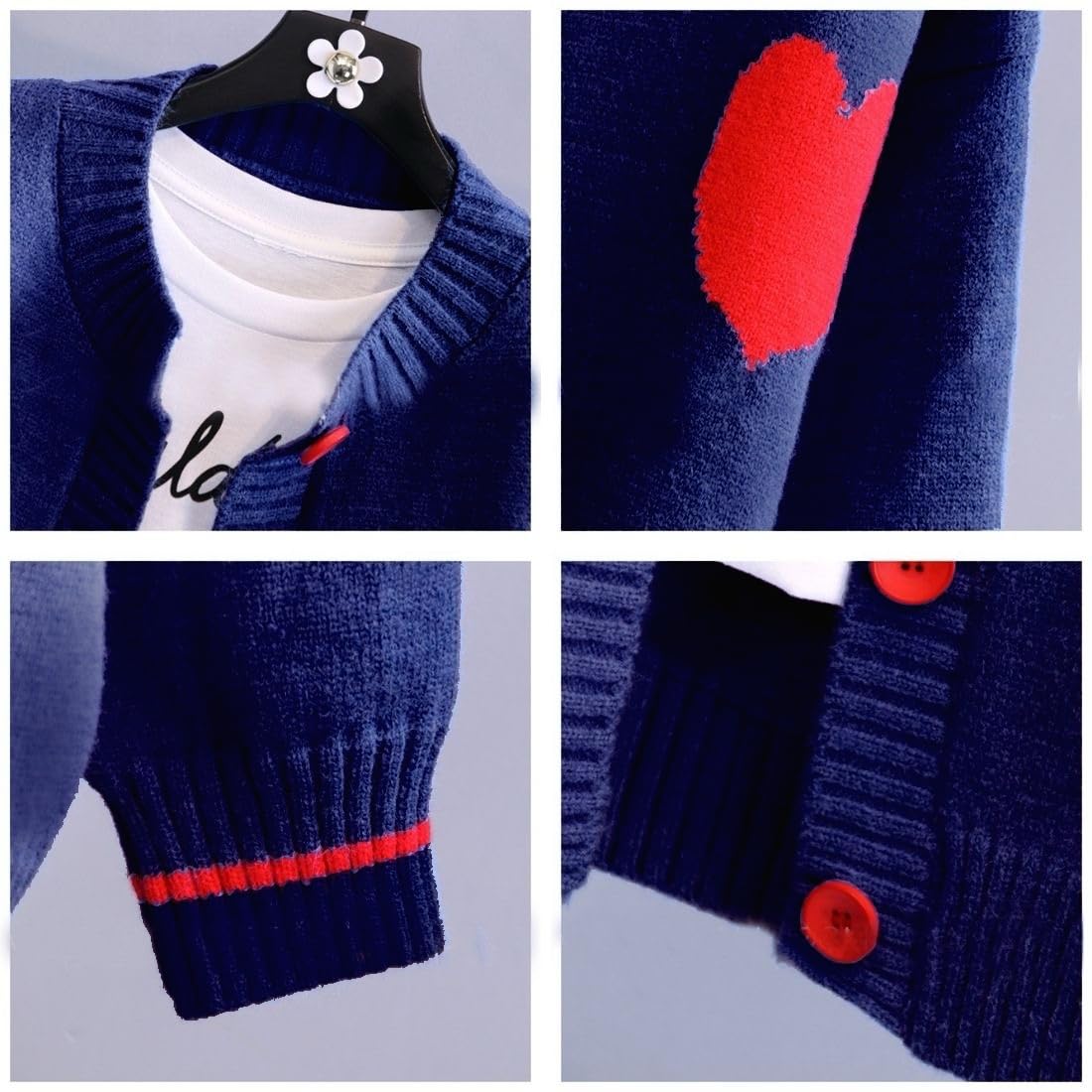 FindThy Women's Cute Cardigan Sweater Kawaii Love Heart Print Y2K Button Knitted Outerwear