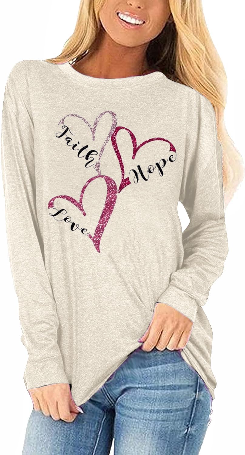 Womens Love Heart Raglans T-Shirts Casual Long Sleeve Valentine's Day Graphic Tees Tops