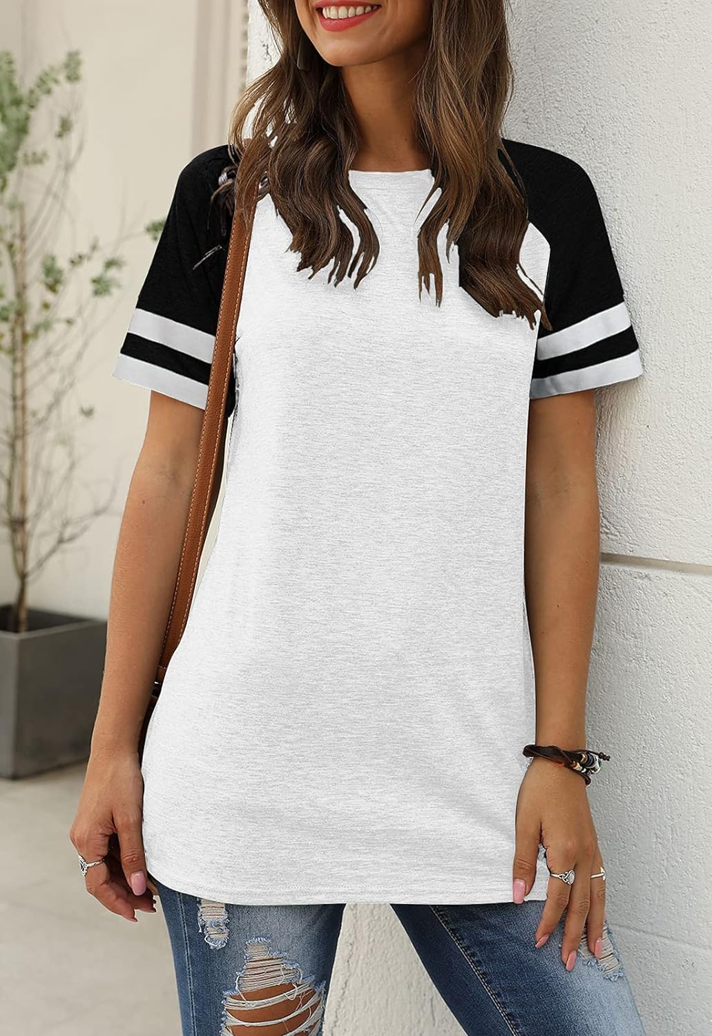 Women Summer Casual Shirts: Short Sleeve Striped Tunic Tops - Womens Crew Neck Tee Tshirt Blouses