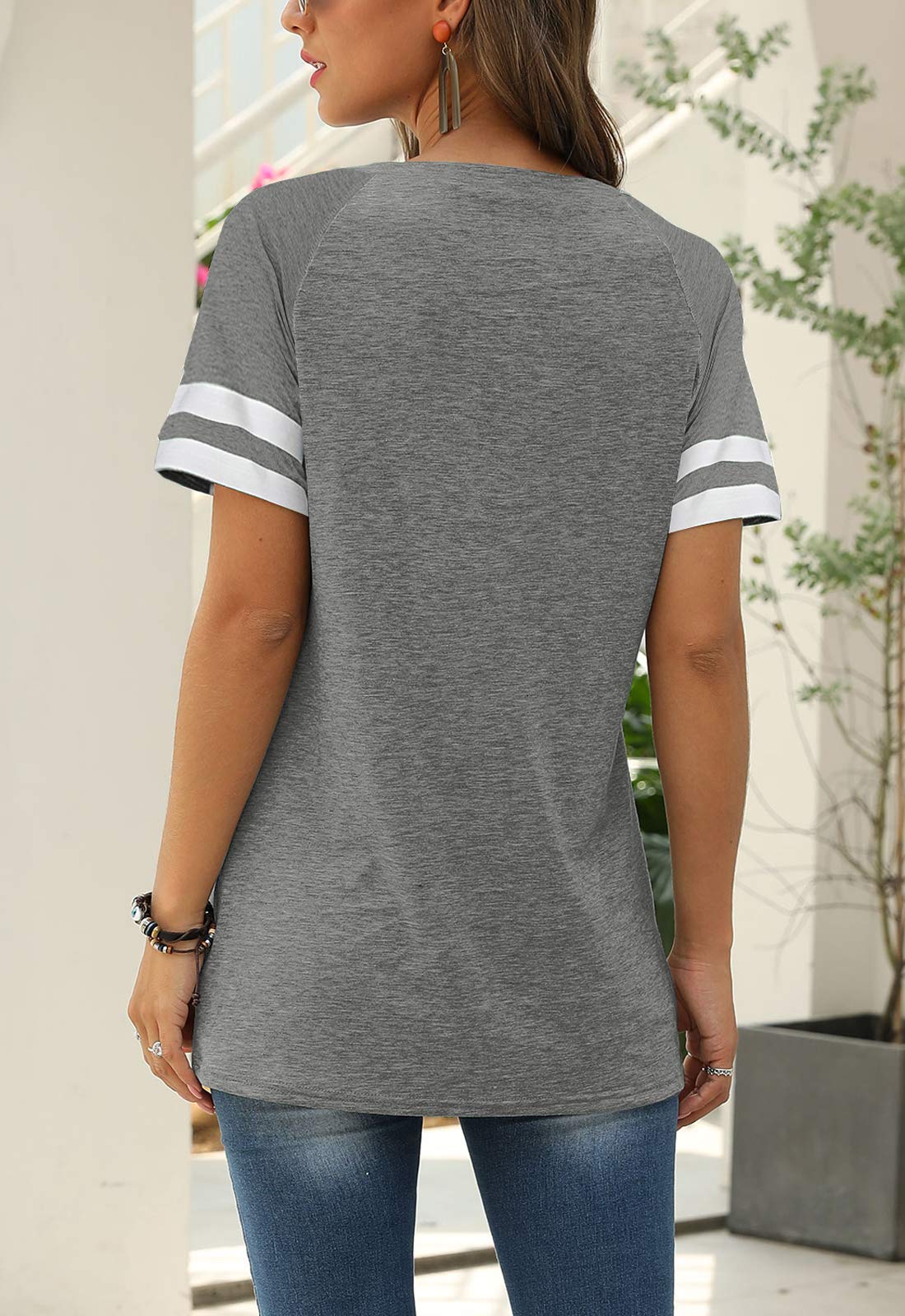 Women Summer Casual Shirts: Short Sleeve Striped Tunic Tops - Womens Crew Neck Tee Tshirt Blouses