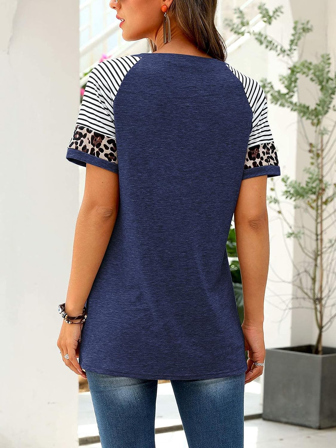 Women Summer Casual Shirts: Short Sleeve Striped Tunic Tops - Womens Crew Neck Tee Tshirt Blouses
