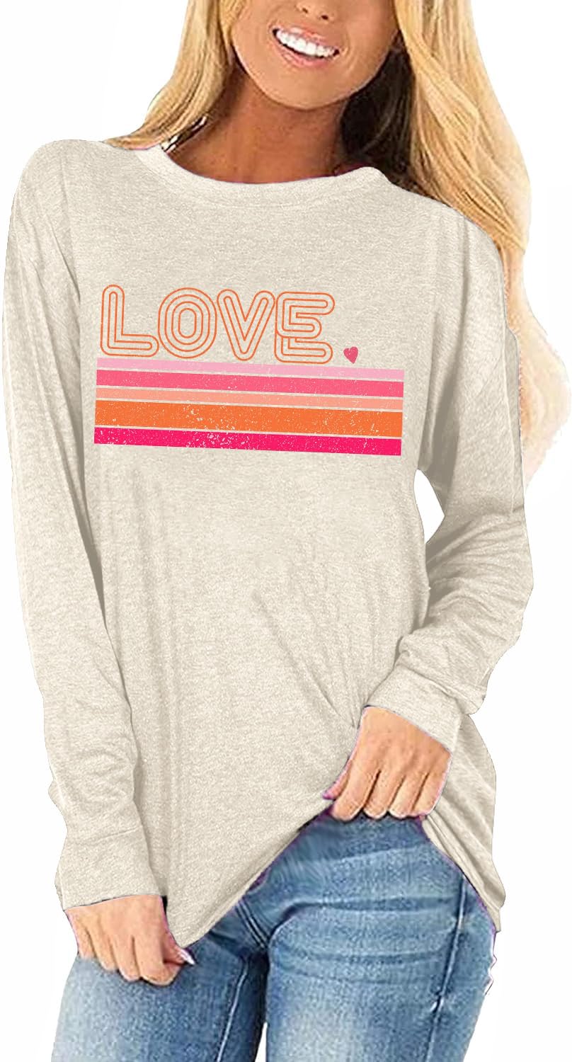 Womens Love Heart Raglans T-Shirts Casual Long Sleeve Valentine's Day Graphic Tees Tops