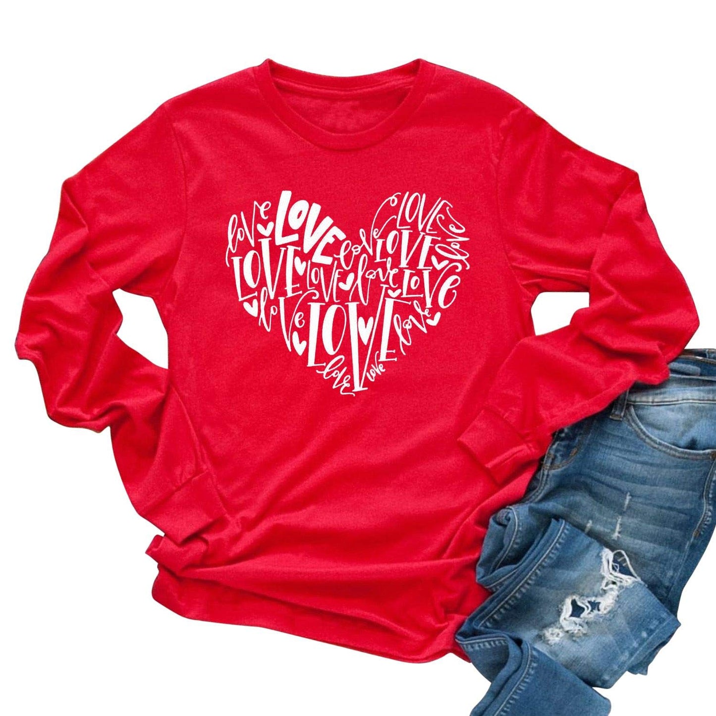Womens Love Heart Raglans T-Shirts Casual Long Sleeve Valentine's Day Graphic Tees Tops