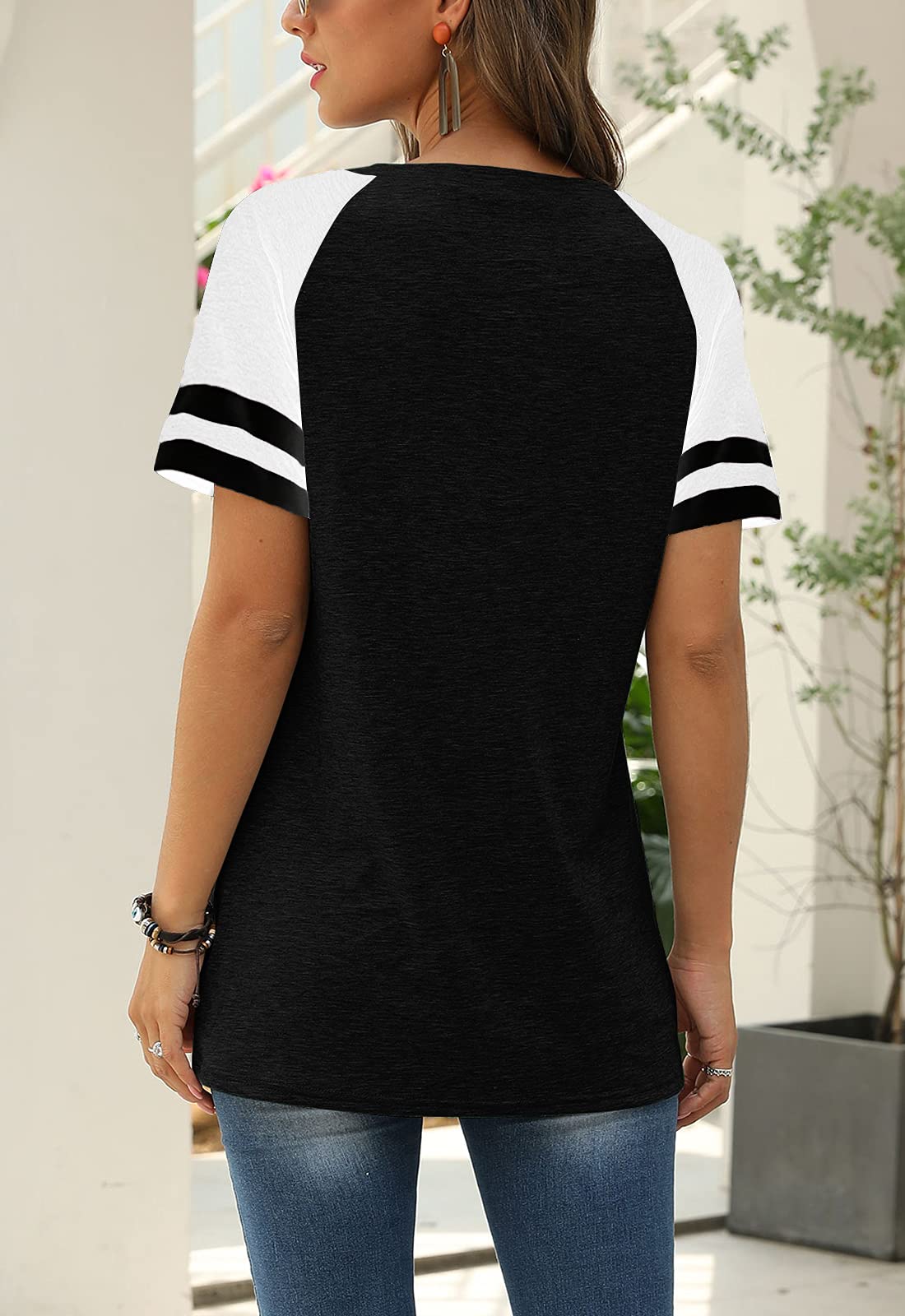 Women Summer Casual Shirts: Short Sleeve Striped Tunic Tops - Womens Crew Neck Tee Tshirt Blouses