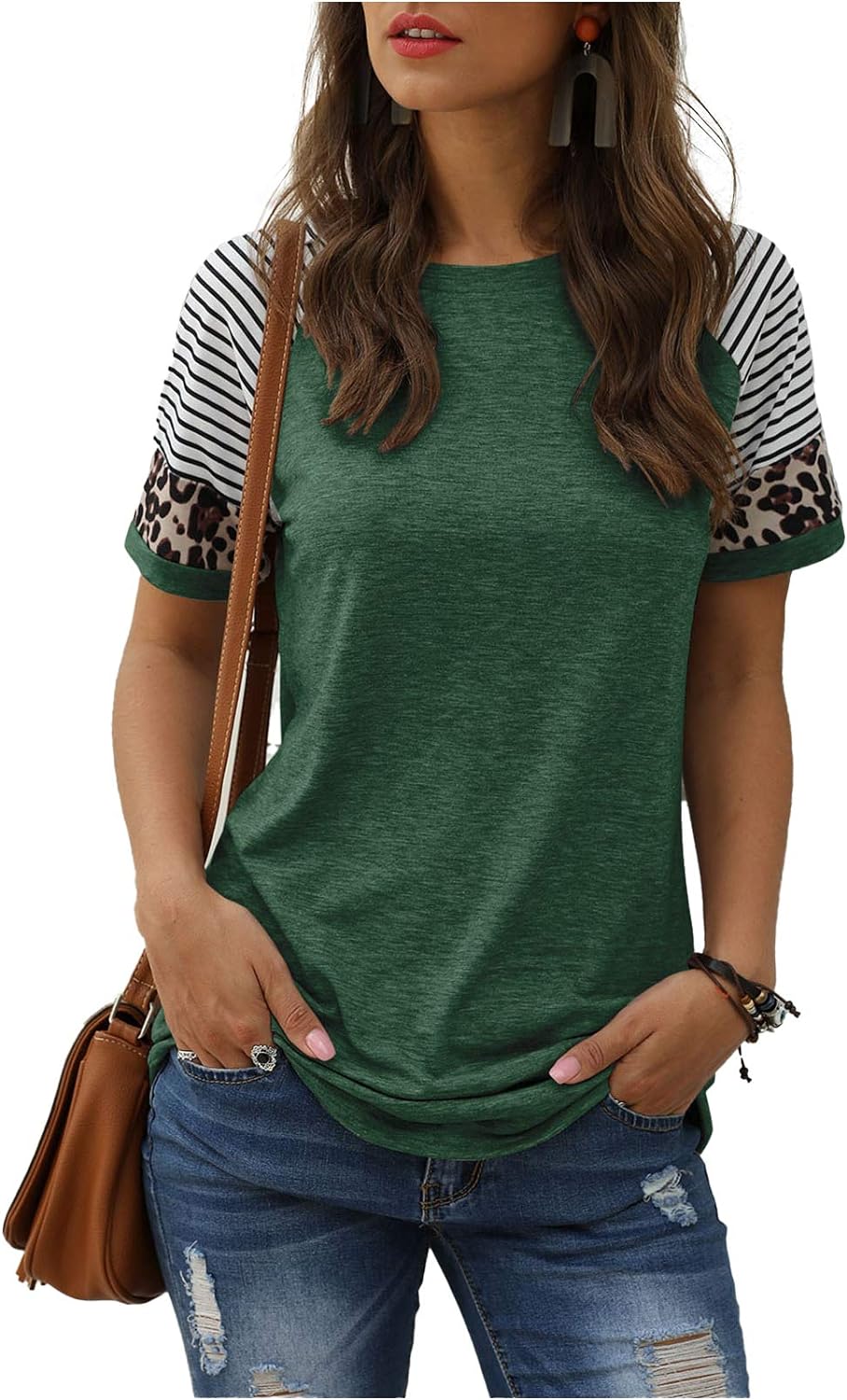 Women Summer Casual Shirts: Short Sleeve Striped Tunic Tops - Womens Crew Neck Tee Tshirt Blouses