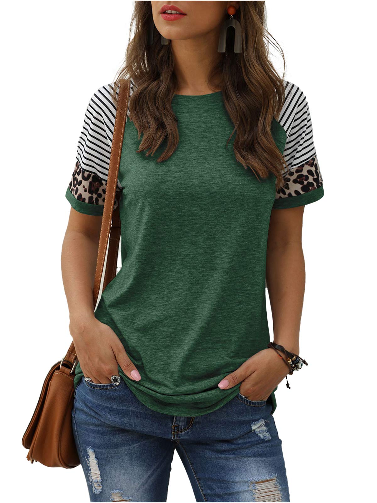 Women Summer Casual Shirts: Short Sleeve Striped Tunic Tops - Womens Crew Neck Tee Tshirt Blouses