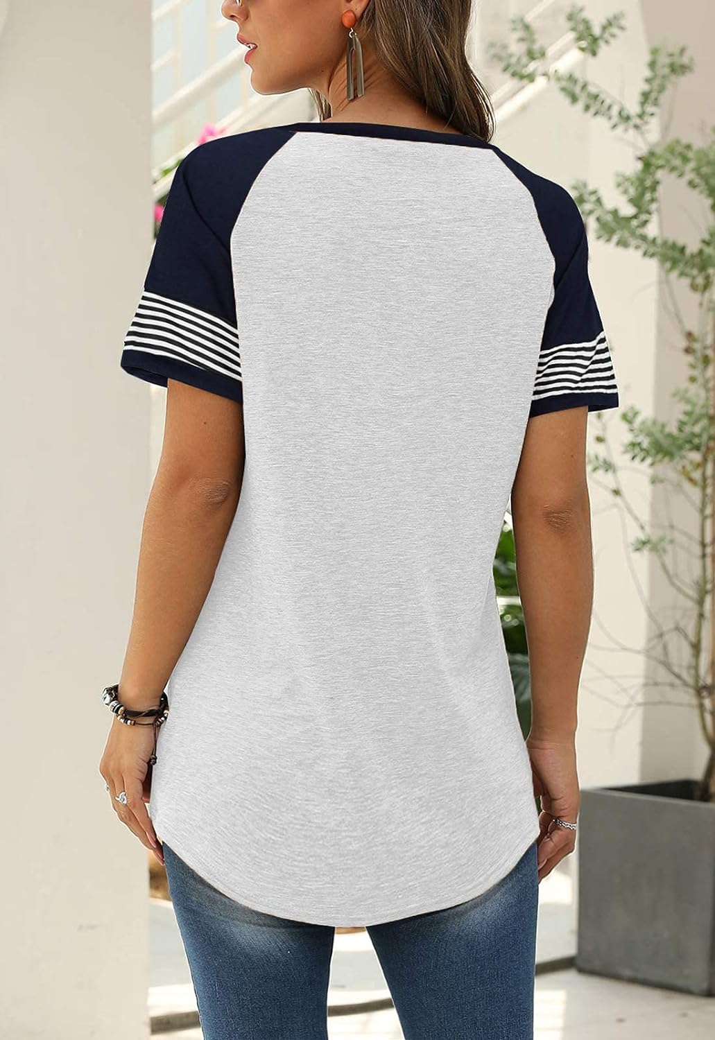 Women Summer Casual Shirts: Short Sleeve Striped Tunic Tops - Womens Crew Neck Tee Tshirt Blouses