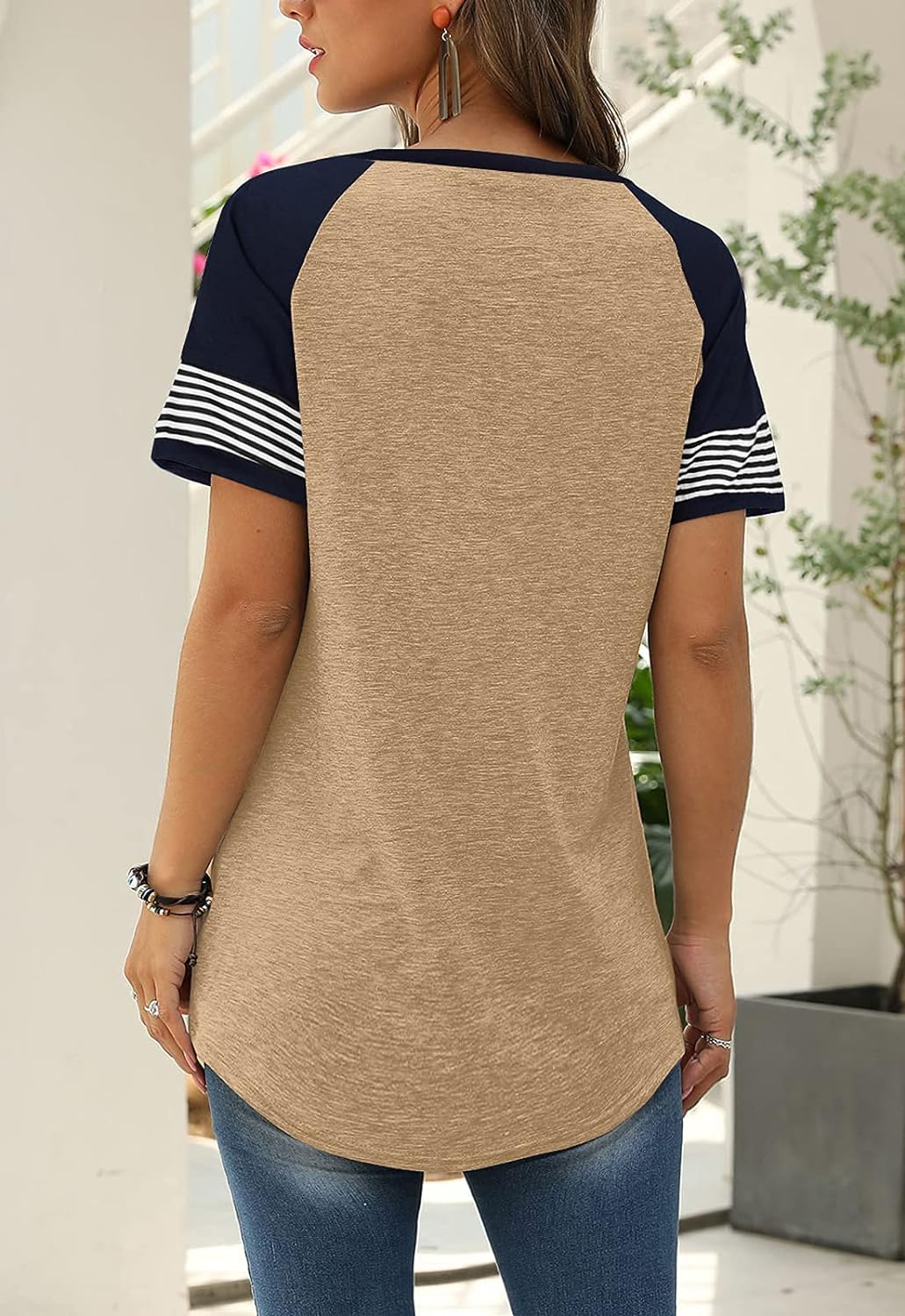 Women Summer Casual Shirts: Short Sleeve Striped Tunic Tops - Womens Crew Neck Tee Tshirt Blouses