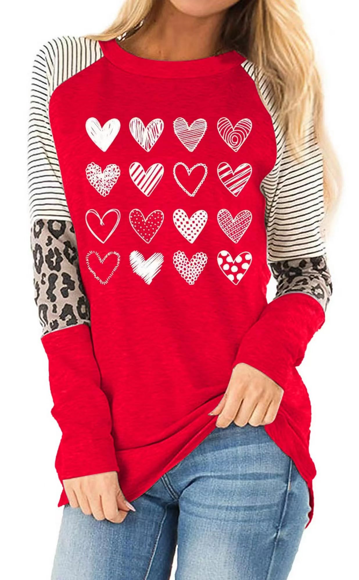 Womens Love Heart Raglans T-Shirts Casual Long Sleeve Valentine's Day Graphic Tees Tops