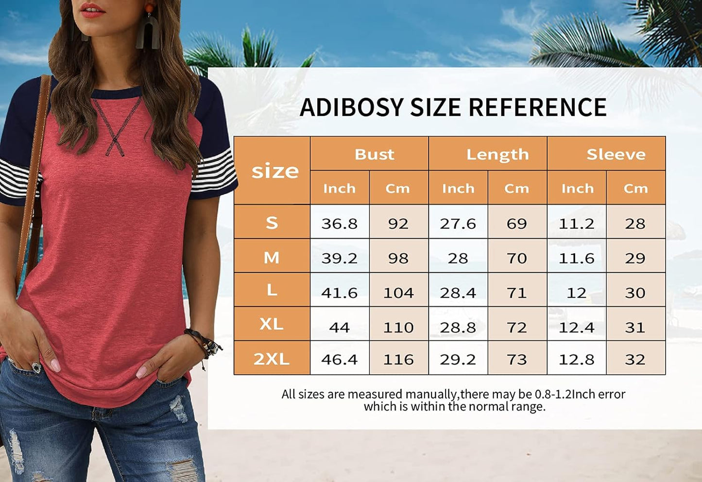 Women Summer Casual Shirts: Short Sleeve Striped Tunic Tops - Womens Crew Neck Tee Tshirt Blouses