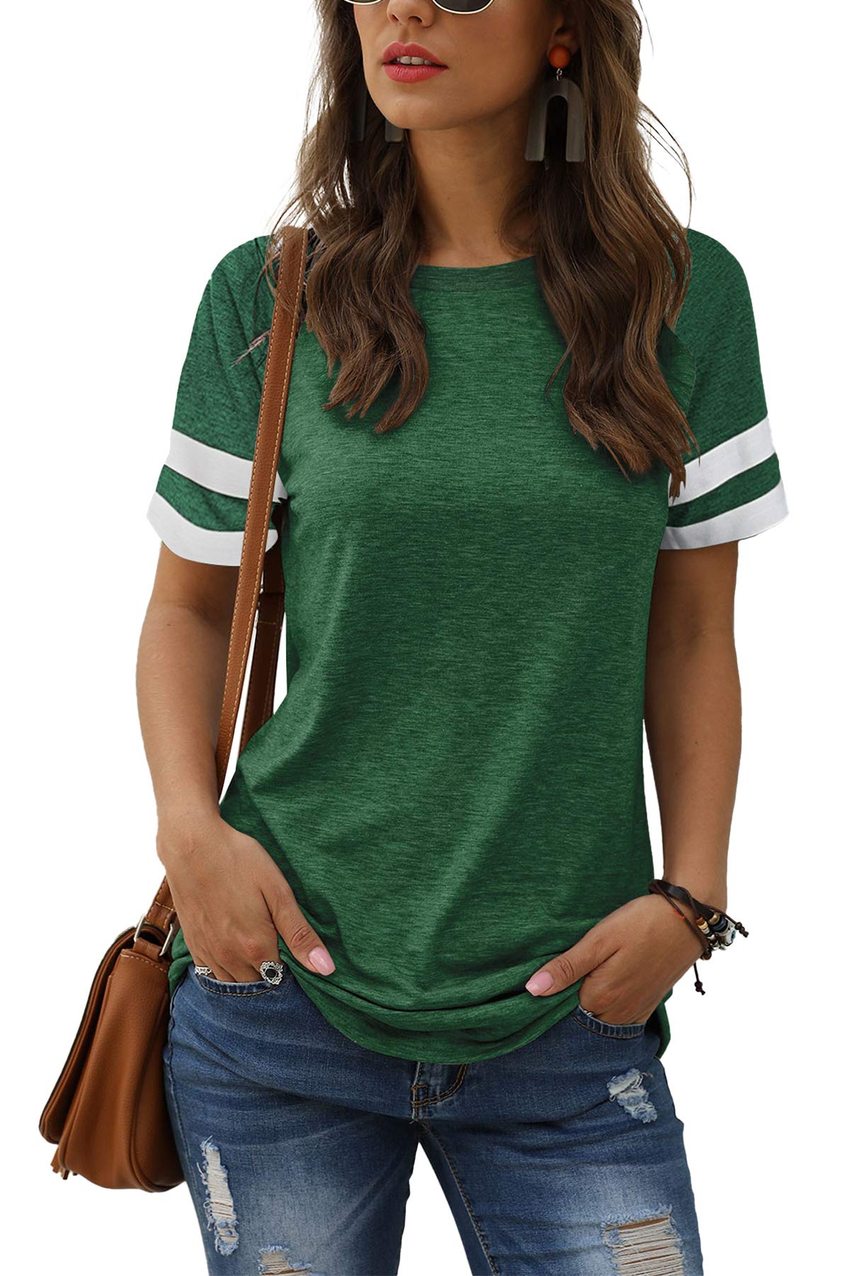 Women Summer Casual Shirts: Short Sleeve Striped Tunic Tops - Womens Crew Neck Tee Tshirt Blouses