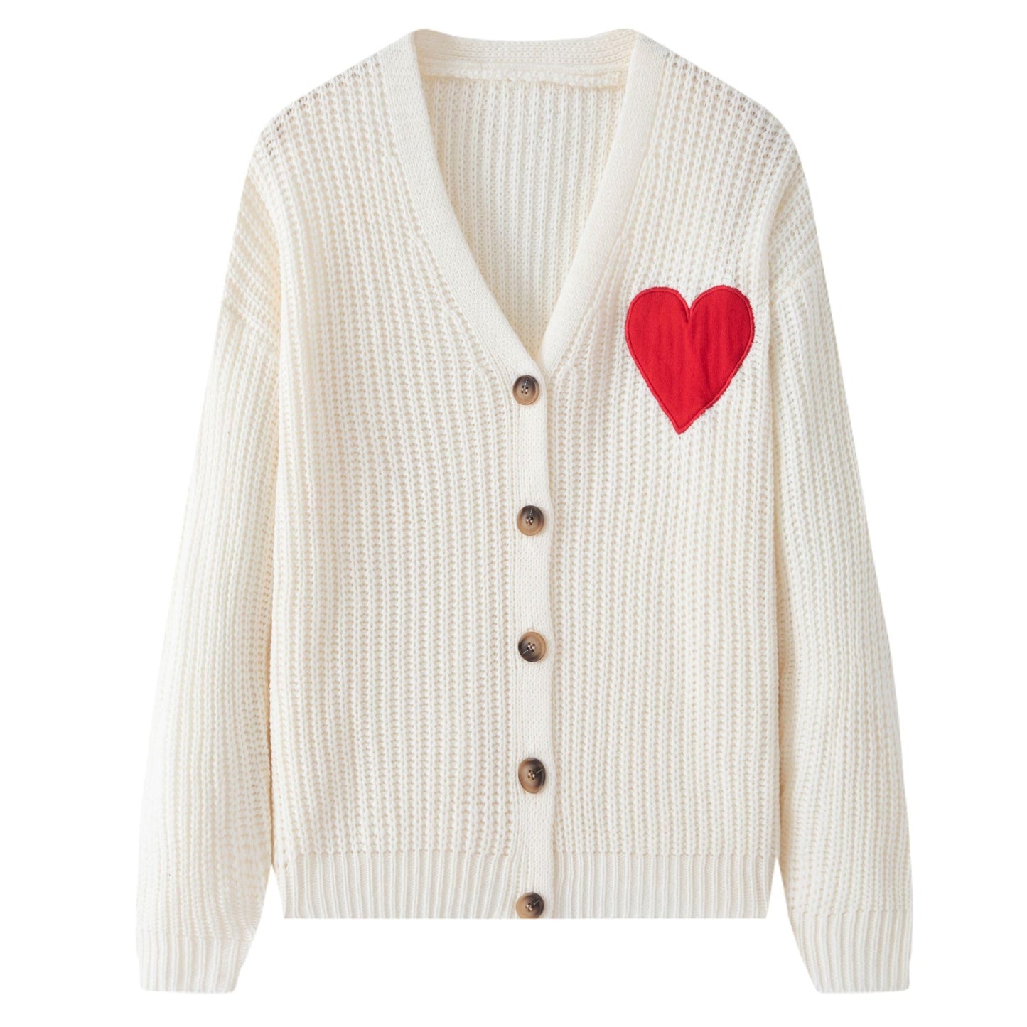 FindThy Women's Cute Cardigan Sweater Kawaii Love Heart Print Y2K Button Knitted Outerwear