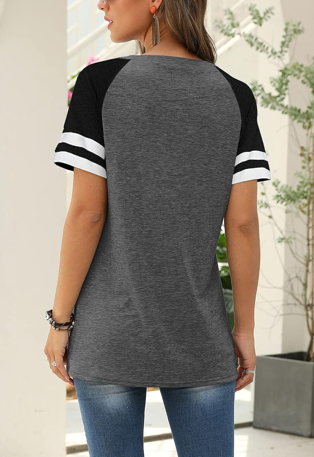 Women Summer Casual Shirts: Short Sleeve Striped Tunic Tops - Womens Crew Neck Tee Tshirt Blouses