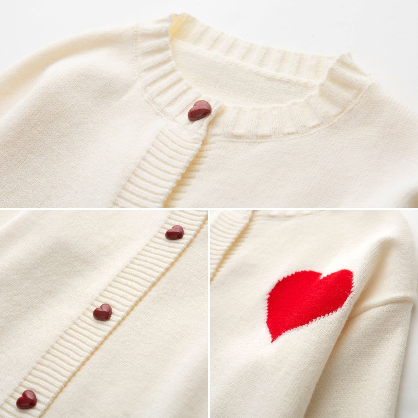 FindThy Women's Cute Cardigan Sweater Kawaii Love Heart Print Y2K Button Knitted Outerwear