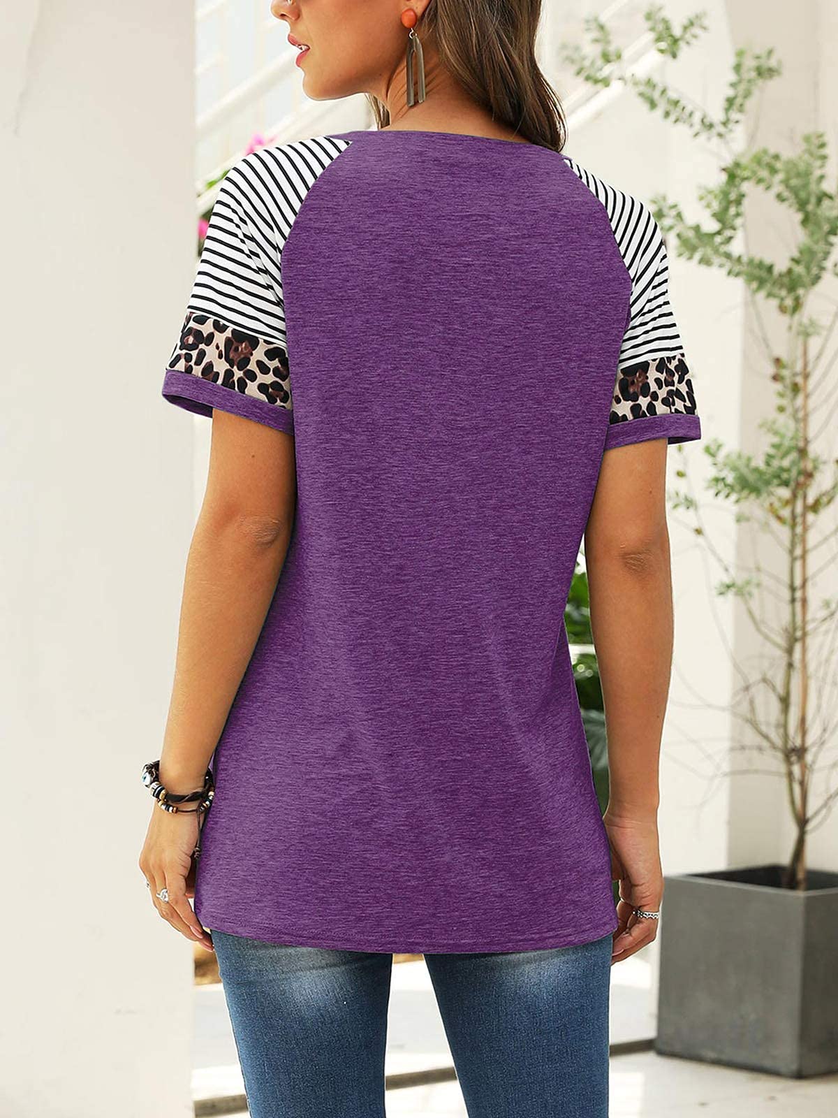 Women Summer Casual Shirts: Short Sleeve Striped Tunic Tops - Womens Crew Neck Tee Tshirt Blouses