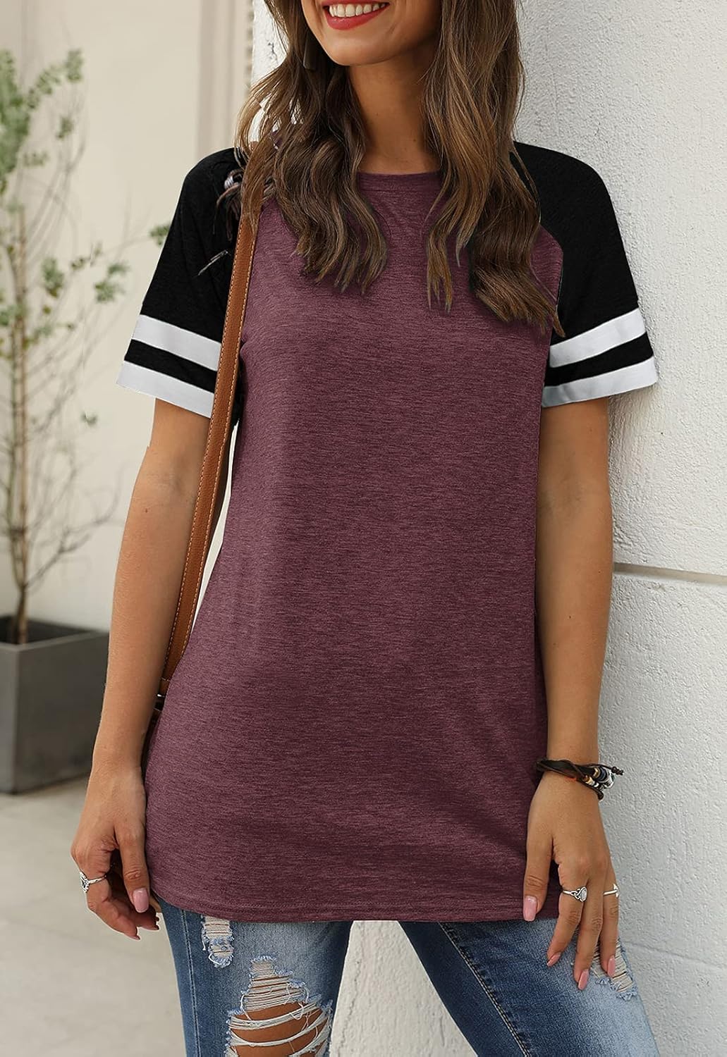 Women Summer Casual Shirts: Short Sleeve Striped Tunic Tops - Womens Crew Neck Tee Tshirt Blouses