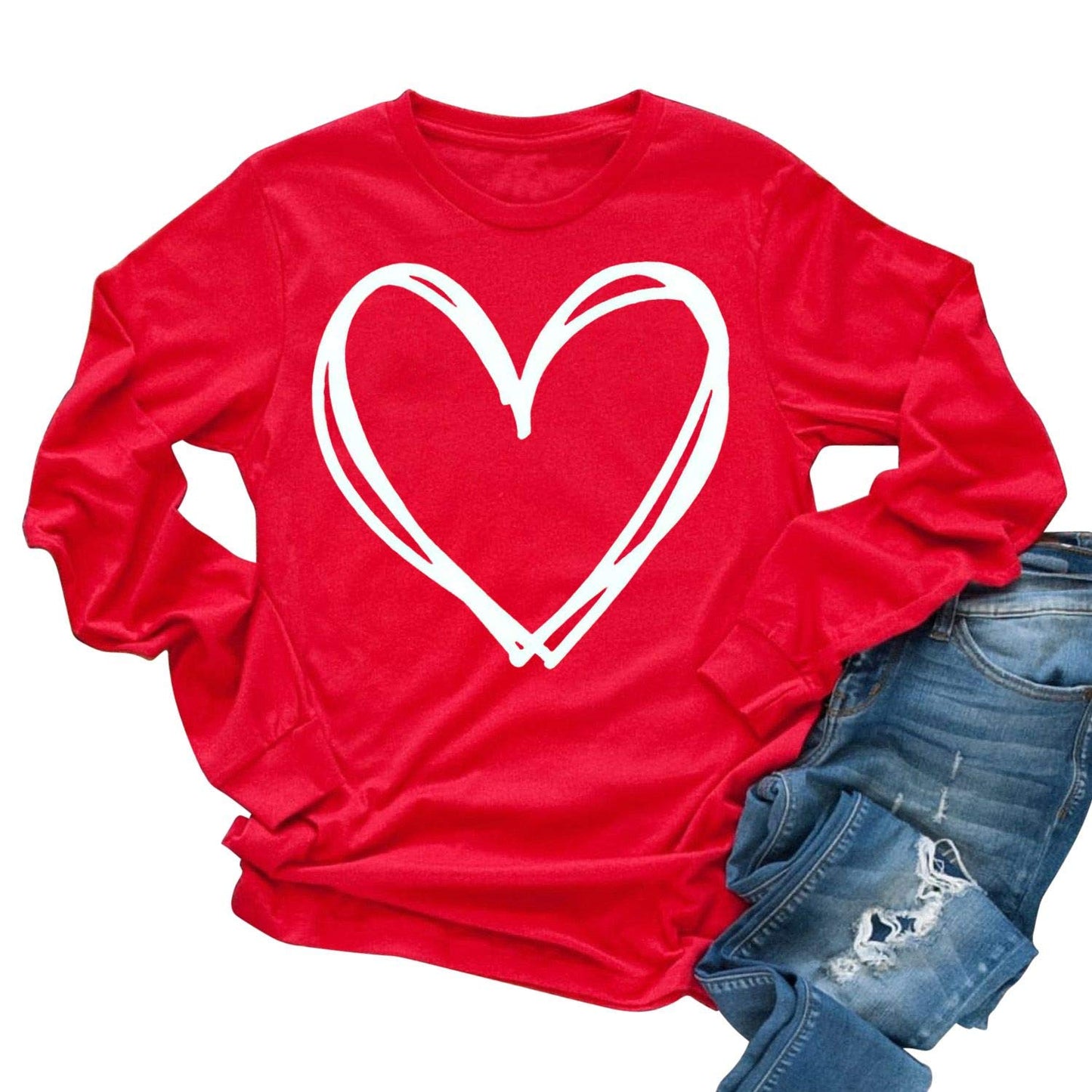 Womens Love Heart Raglans T-Shirts Casual Long Sleeve Valentine's Day Graphic Tees Tops