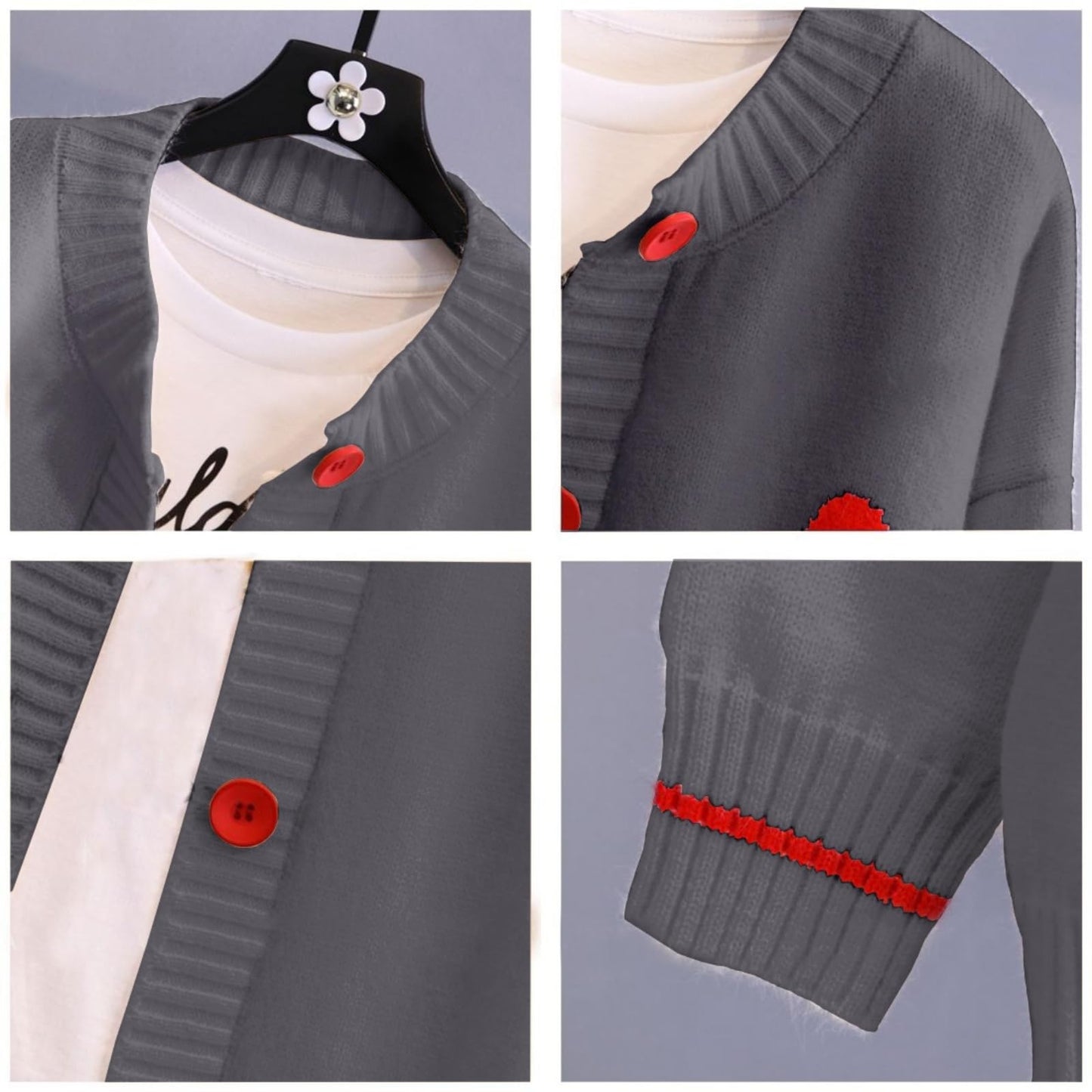 FindThy Women's Cute Cardigan Sweater Kawaii Love Heart Print Y2K Button Knitted Outerwear