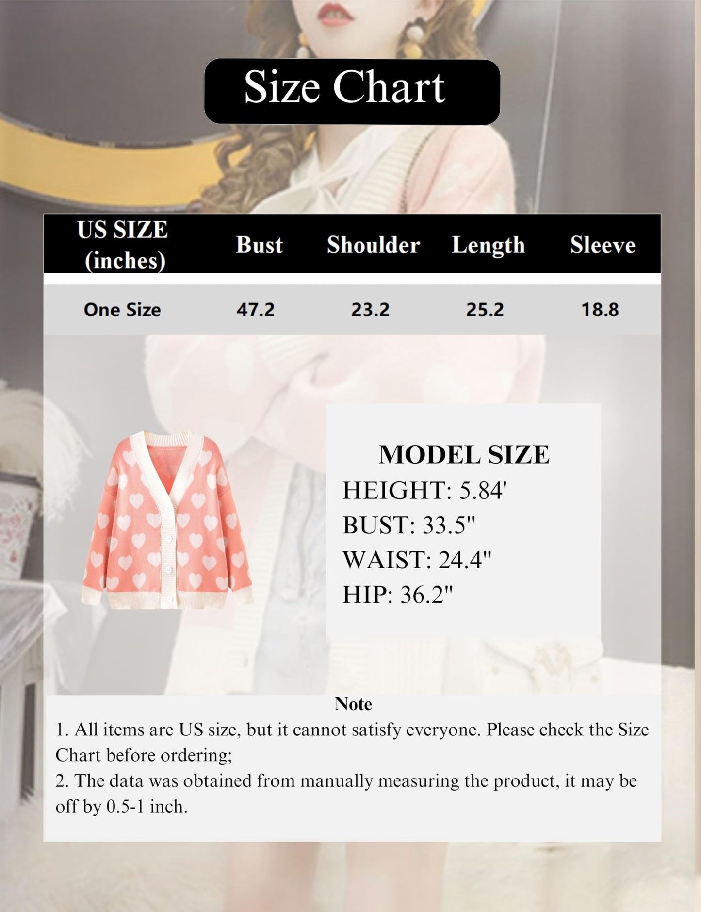 FindThy Women's Cute Cardigan Sweater Kawaii Love Heart Print Y2K Button Knitted Outerwear