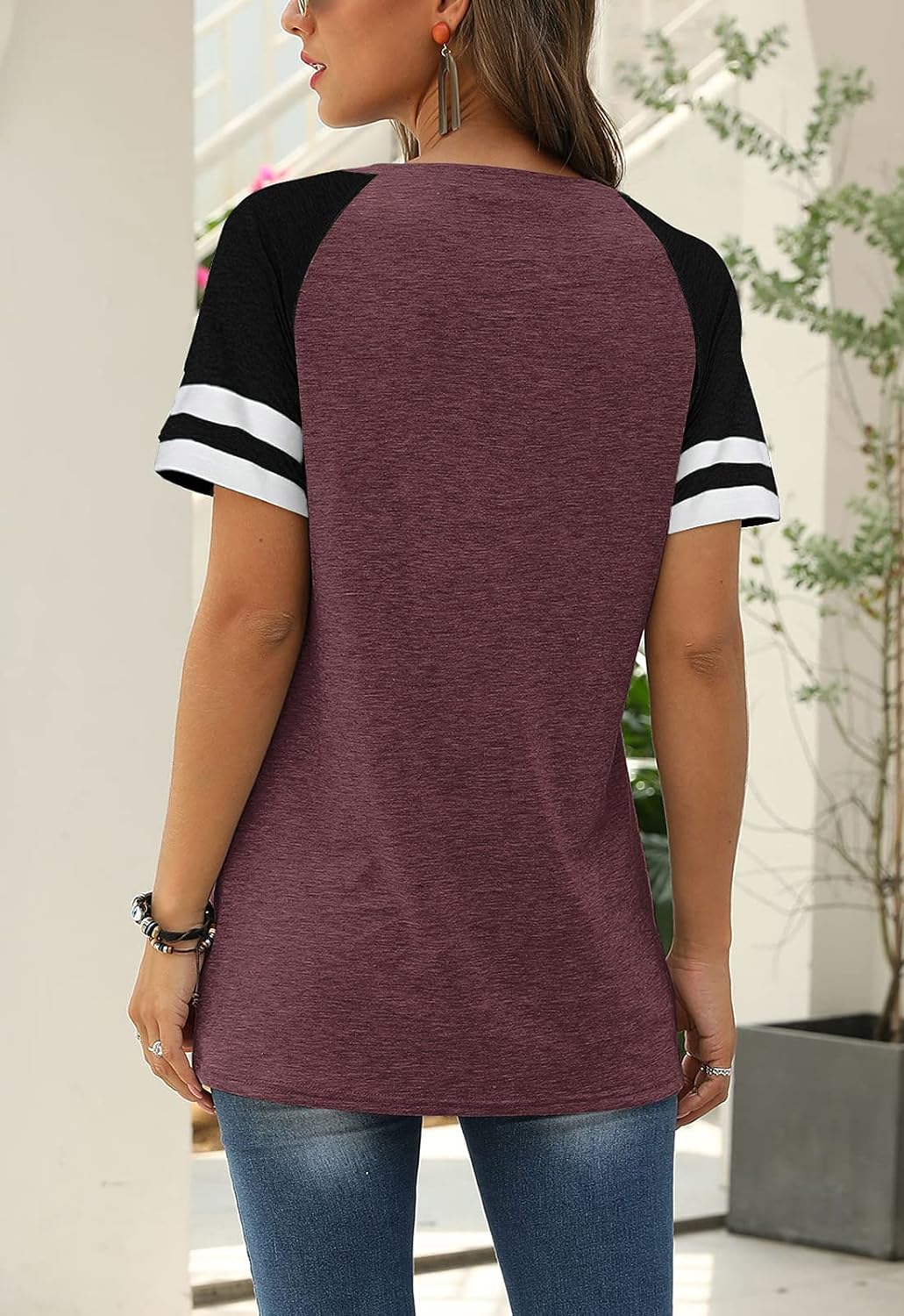 Women Summer Casual Shirts: Short Sleeve Striped Tunic Tops - Womens Crew Neck Tee Tshirt Blouses
